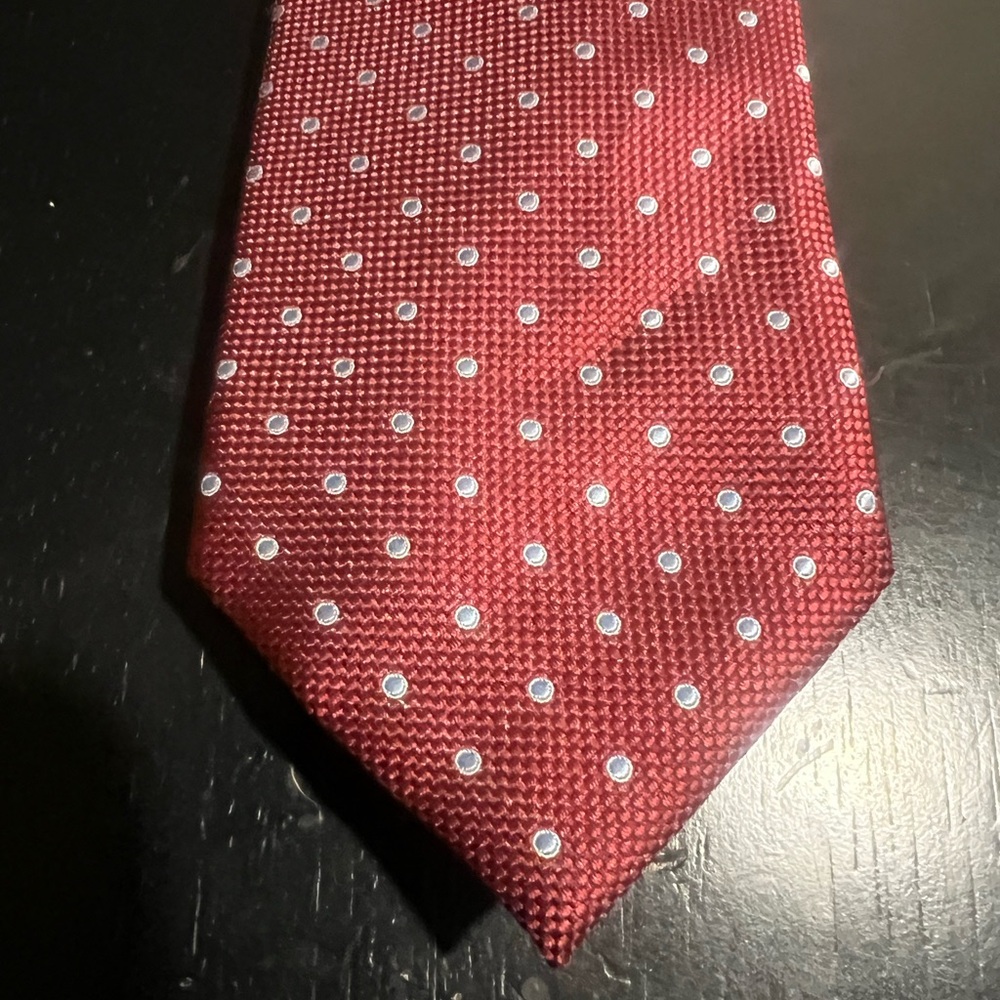 Club Room Elegant Red Silk Baby Blue Polka Dot Tie